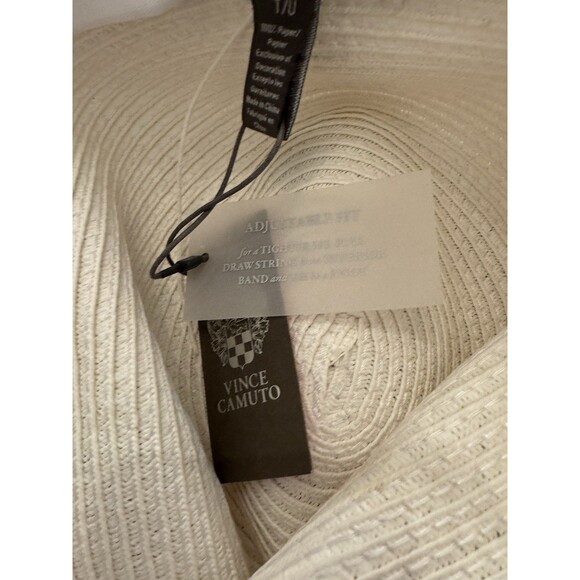 Vince Camuto Straw Fedora Hat Bee Band Ivory Summer Beach Resort OS NWT